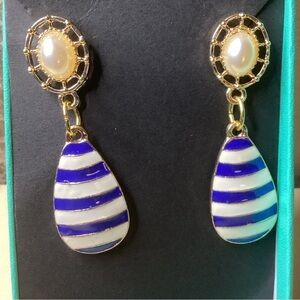 Gold and Blue Striped Earrings